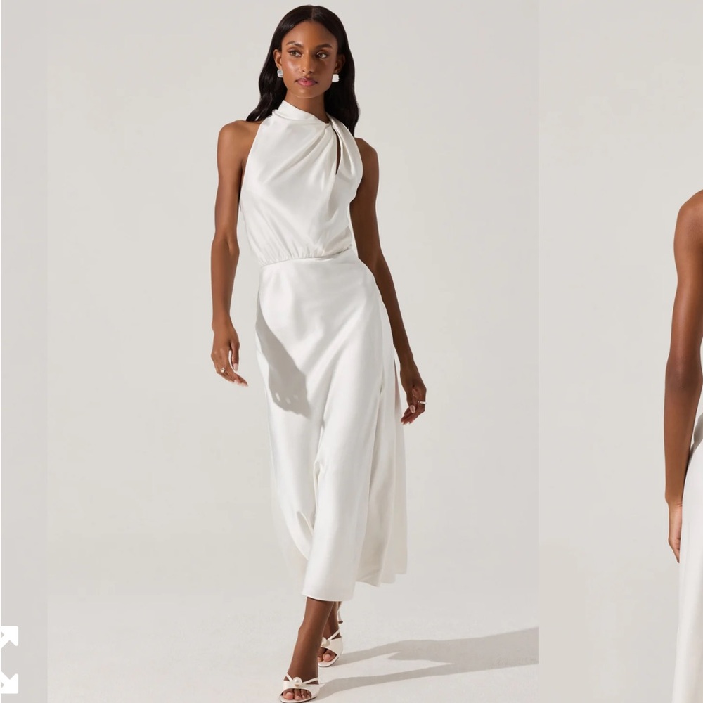 ASTR the Label Jelyn Satin Midi Dress in white ivory